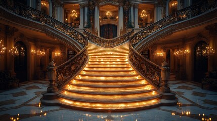Obraz premium Grand Illuminated Staircase in a Luxurious Mansion