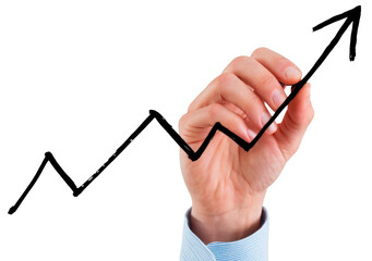 Hand holding an arrow, on transparent background PNG, business, growth and finance concept.