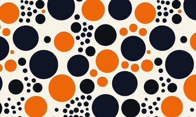 Seamless abstract pattern with orange and black circles on beige for modern design backgrounds.