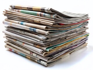 Stack of Newspapers Isolated on White - Print Media, Journalism, Information
