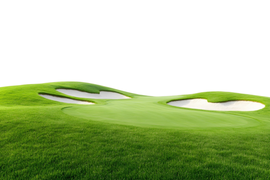 Golf Course Green Grass, Sand Traps, Transparent Background