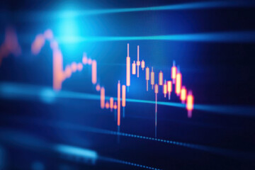 Blue stock exchange market graph on LED screen for business analysis. Finance and economic graphs.
