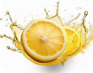 fresh lemon slices with juice splash isolated transparent