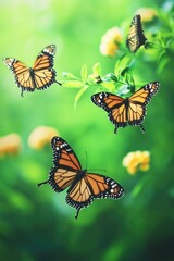 A group of colorful butterflies fluttering through the air