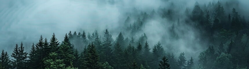 Fototapeta premium Amazing fog landscape in black forest panorama banner long