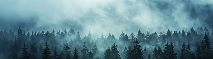 Amazing fog landscape in black forest panorama banner long