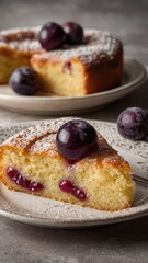 Rustic Italian Yogurt Plum Cake on a Wooden Table