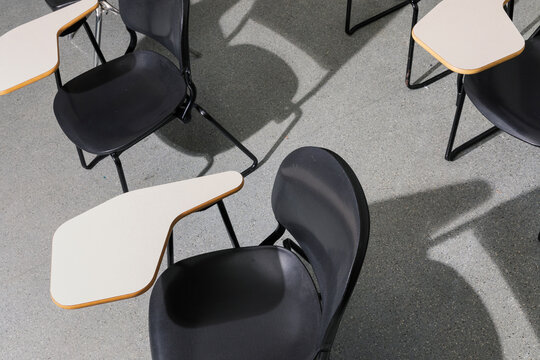 angular view of classroom desks