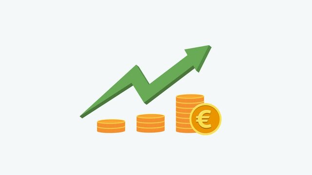 Euro coin increase chart arrow animation. Transparent background. 4K resolution
