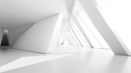 Obraz premium 3d empty interior in white room with floor and wall. Corner space and blank hall design inside apartment. Abstract realistic gallery office for exhibition or presentation bg. Luxury pastel scene
