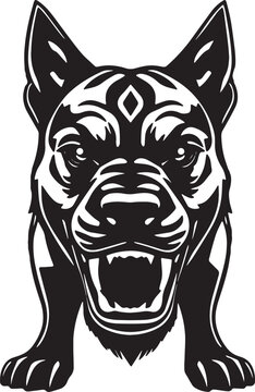 A Black and White Vector Illustration of an Aggressive Dog. Adobe Illustrator Artwork