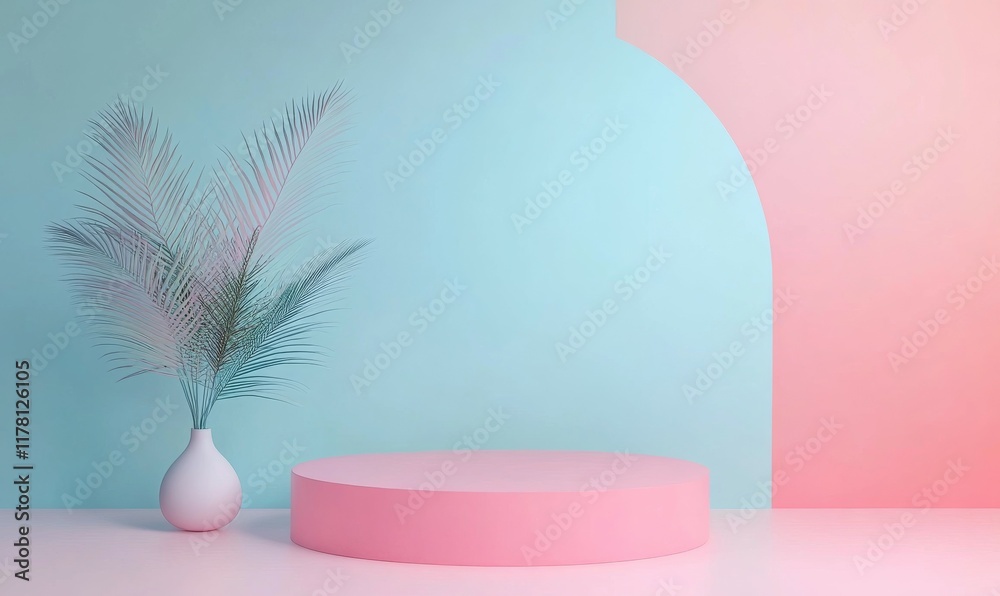 Wall mural Light pastel color banner backdrop copy space with pink grainy gradient background noise texture