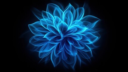 Fototapeta premium Ethereal Blue Floral Design with Flowing Petals and Soft Glow on Dark Background