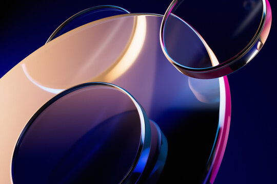 Abstract Glass Shapes with Reflections on Dark Background