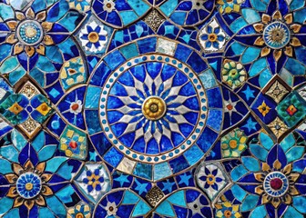 Obraz premium Stunning Close-up Panoramic of a Blue Ceramic Mosaic Tile Background Texture