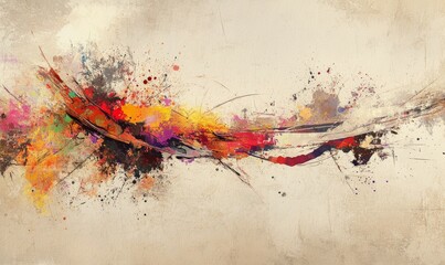 An abstract and vivid design with splatters of color against a textured background.