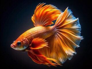 Fototapeta premium Stunning Golden & Orange Betta Fish with High Depth of Field, Dark Background Stock Photo