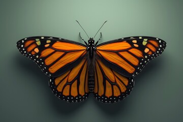 Naklejka premium A vibrant digital rendering of a monarch butterfly showcasing its striking orange and black pattern captured in a clean and modern aesthetic, perfect for nature enthusiasts and art lovers
