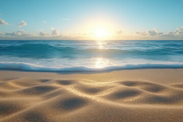 Obraz premium A serene scene of a sunset over the ocean, with the waves crashing against the shore