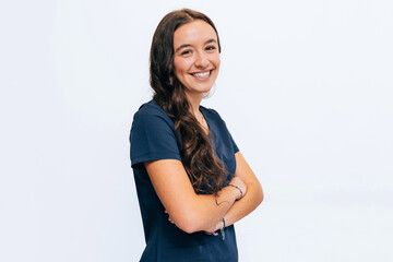 Young female healthcare professional confidently smiling