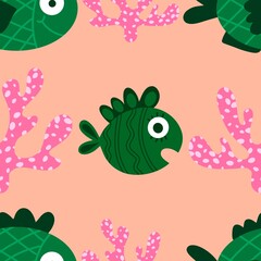 Ocean seamless fish pattern for wrapping paper and fabrics and linens