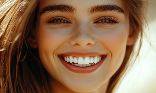 Beautiful female smile with white straight teeth. Dental Care. Bright Smile. Perfect Theeth.
