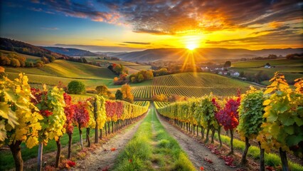 Naklejka premium Stunning Saale-Unstrut Vineyard Landscape at Sunset, Germany