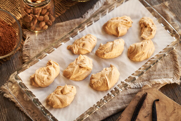 Preparation of alternative healthy sweets from greek yogurt, hazelnut butter, maple syrup and vanilla
