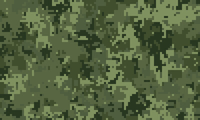 Abstract pixelated camouflage pattern in shades of green. Ideal for backgrounds, textiles, military or outdoor themes, and gaming projects.