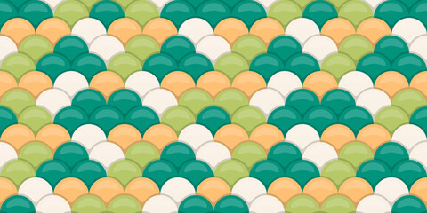 Vibrant seamless pattern featuring overlapping semicircles in teal, sage green, and peach. © Olena