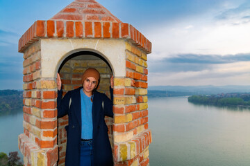 Fototapeta premium Young woman in the guard tower