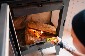 Lighting a Wood Fire in a Stove
