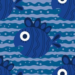 Ocean seamless fish pattern for wrapping paper and fabrics and linens