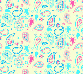 Vibrant pastel paisley pattern.  Perfect for textile design, wrapping paper, or website backgrounds.  Cheerful, playful design with a retro feel.