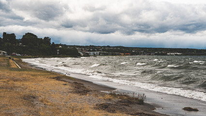 Lake taupo in new zealand water blue colour ripple waves summer day