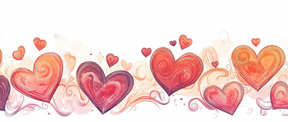 Swirling hearts seamless border design.