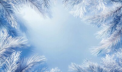Palm Plant Border forms Blue, Modern Design. Square Botanical Frame with copy-space.