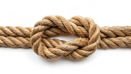 Obraz premium Twisted jute rope coils locked in a tuck under knot at the ends and bight, twine, coil, twine, coil, tied