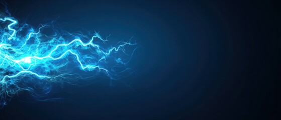 Electric Blue Lightning Flash on Dark Background, Abstract Energy, Dynamic Motion and Bright Light Effects