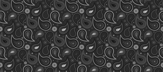 Stylish grayscale paisley pattern.  Perfect for textiles, wallpaper, or website backgrounds.  Elegant and versatile design featuring intricate details.