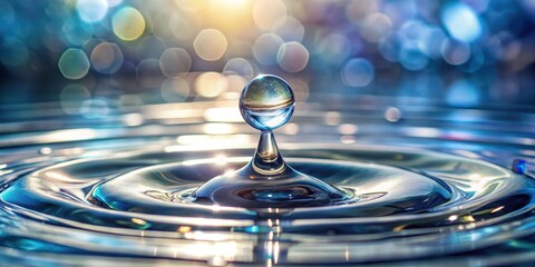 Softly glowing water droplets leaking through a transparent glass surface, with subtle ripples and reflections on the surrounding environment, liquid leakage, transparent glass