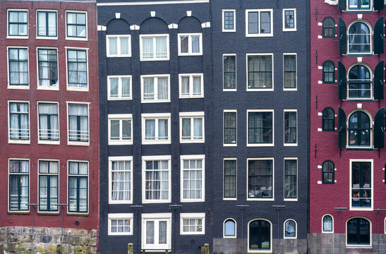Traditional Dutch canal houses in Amsterdam