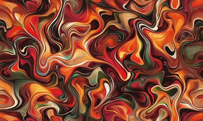Abstract swirling orange, red, black, and brown pattern, ideal for backgrounds or textures.