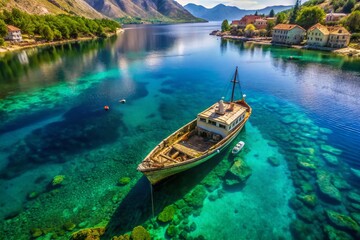 Obraz premium Sunken Yugoslav Patrol Boat, Kotor Bay, Montenegro - Underwater Wreckage