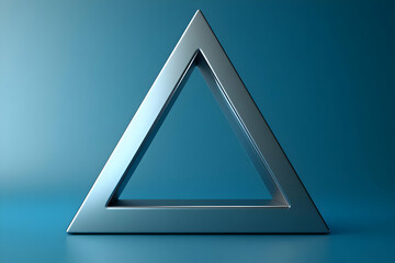 Metallic Triangle: Minimalist 3D Render of a Hollow Geometric Shape on Blue Background