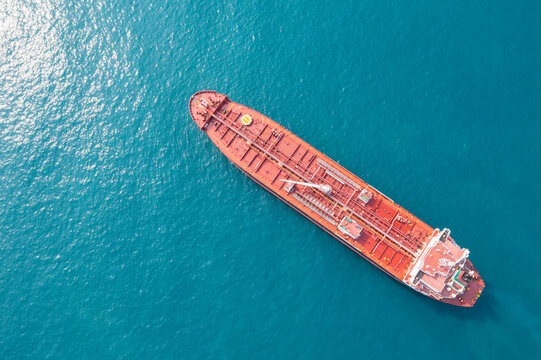 Aerial View of an Oil and Chemical Tanker Vessel on Blue Ocean