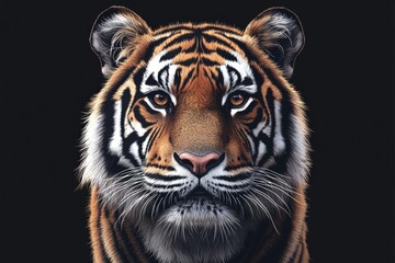 Fototapeta premium Close-up shot of a tiger's face on a dark background