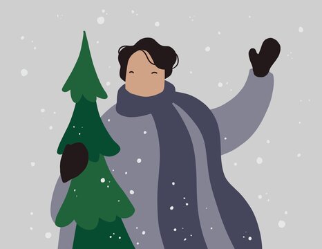 Happy person with a Christmas tree 
