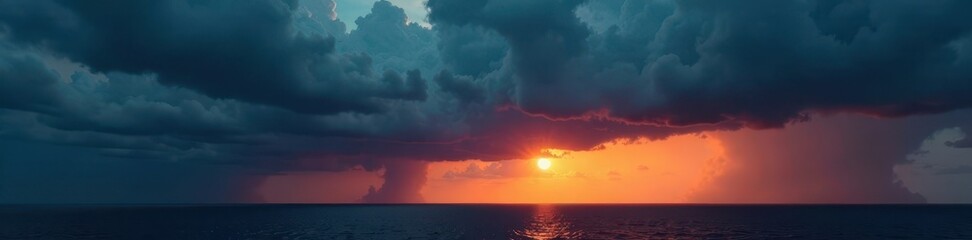 Obraz premium Dark, ominous cloud formations approaching horizon, atmospheric, element