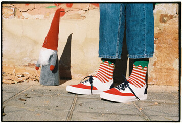 man and gnome on the street, 35mm film